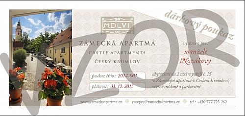 Dárkový poukaz na ubytování v pensionu Zámecká Apartmá Český Krumlov